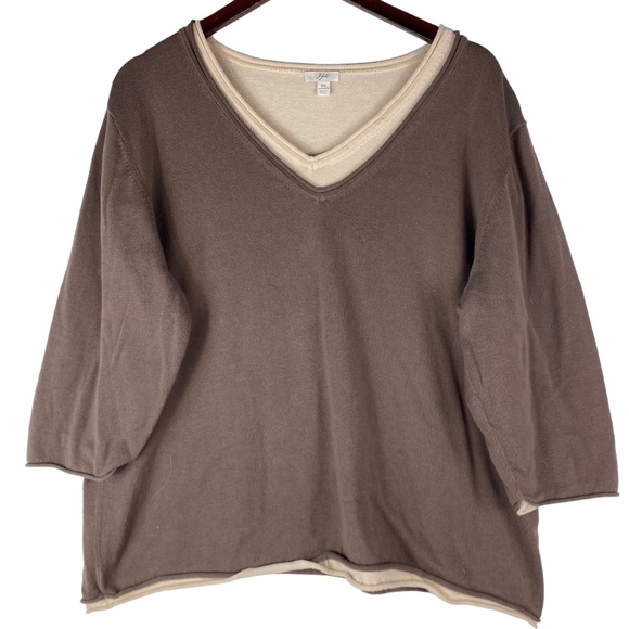 J JILL 2X 18 20 XXL Sweater Pullover V-Neck Brown Tan Casual Stretch - Picture 2 of 5